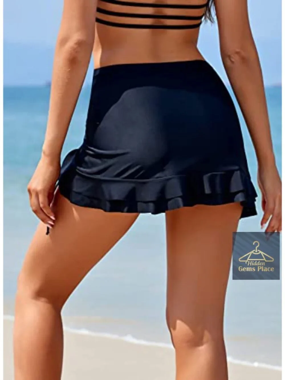 High Waisted Swim Skirt Bottoms with Ruffle Hem and Built-in Brief